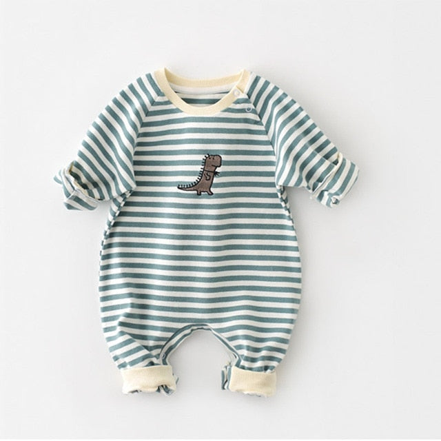 Casual Striped Dino Romper
