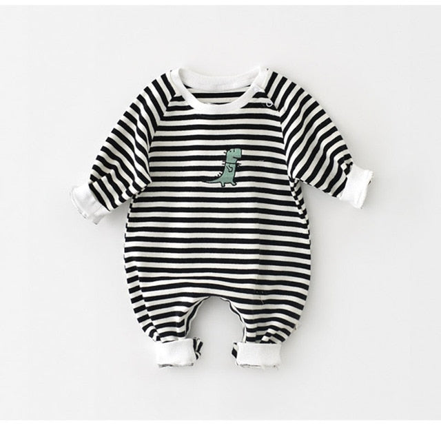 Casual Striped Dino Romper