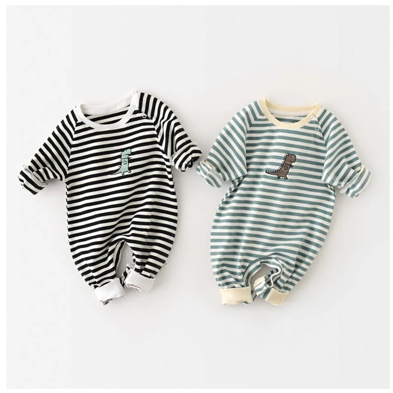 Casual Striped Dino Romper