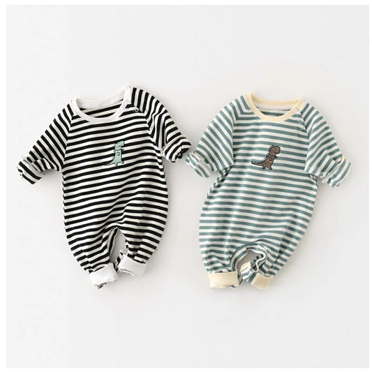 Casual Striped Dino Romper