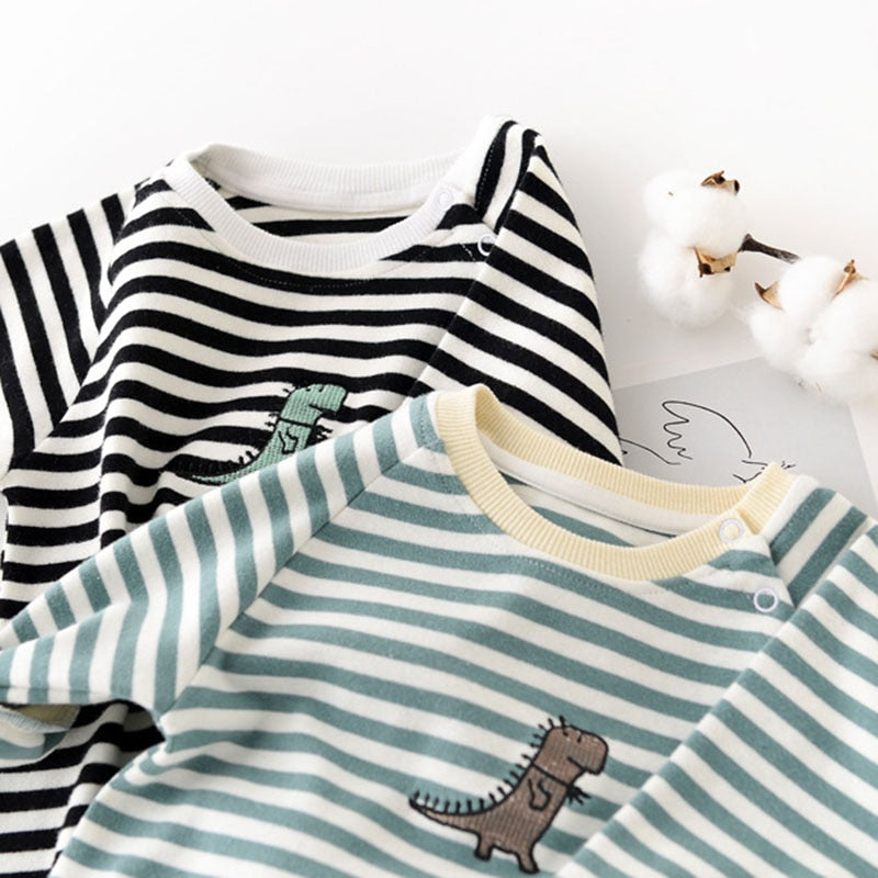 Casual Striped Dino Romper
