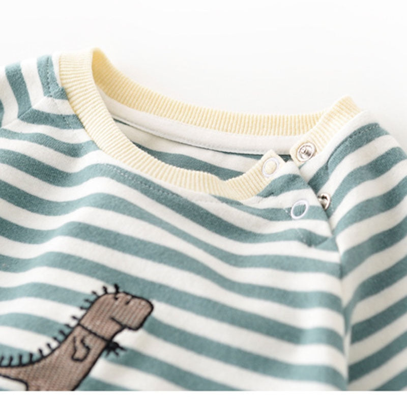 Casual Striped Dino Romper