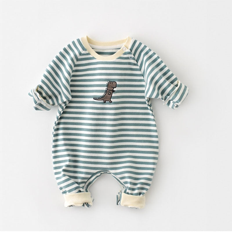 Casual Striped Dino Romper